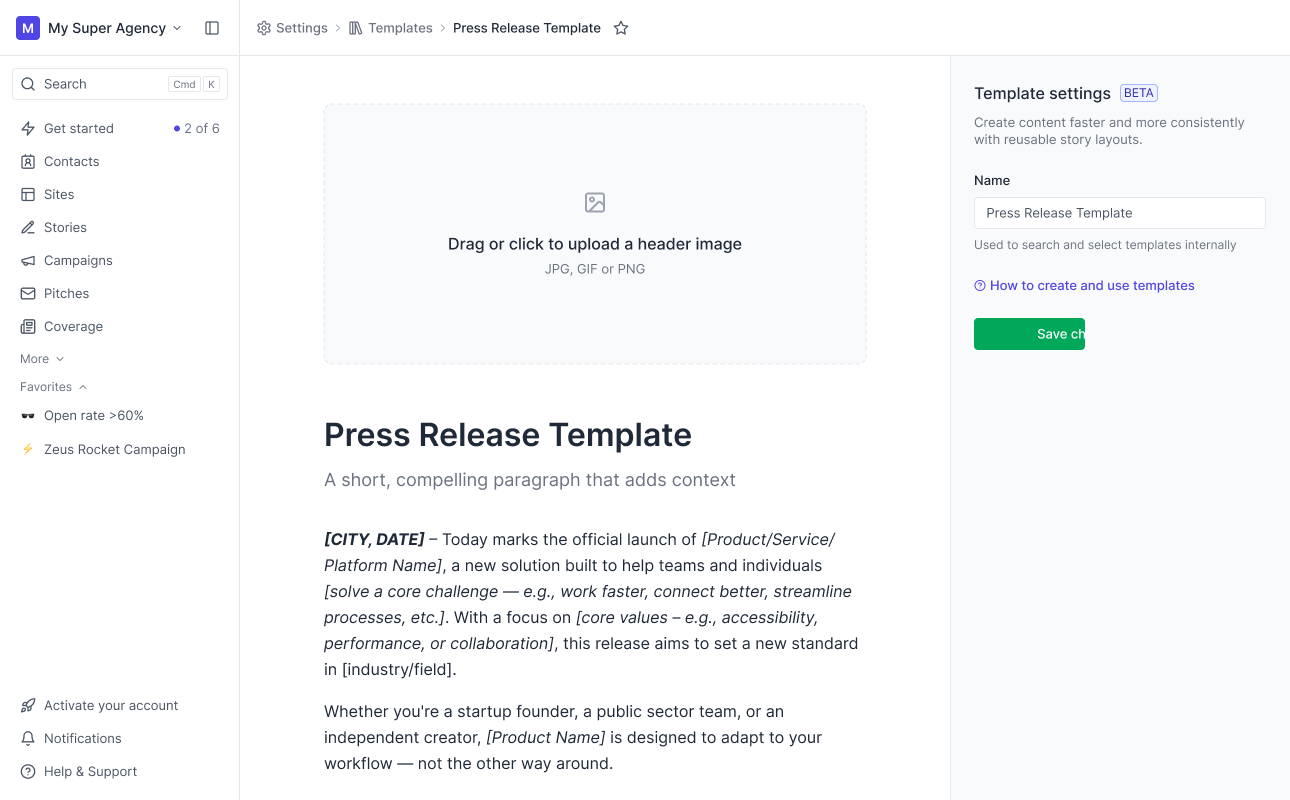 Story templates creation