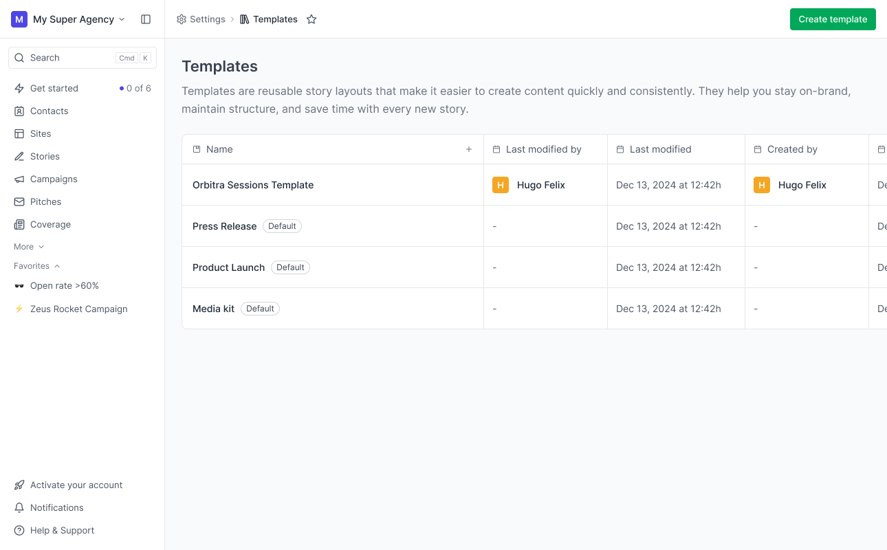 Story templates grid